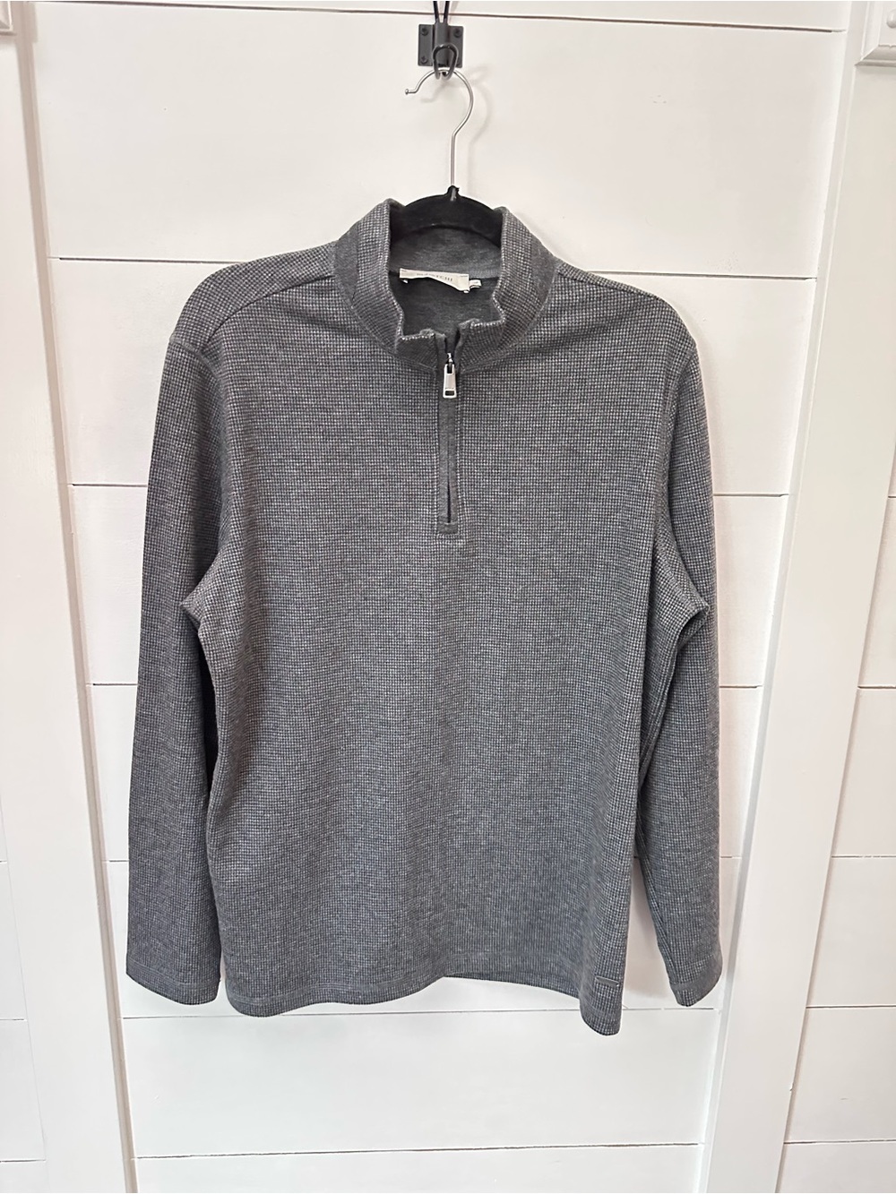 Bugatchi L 1/2 zip grey tweed long sleeve quiet luxury classic preppy soft tunic